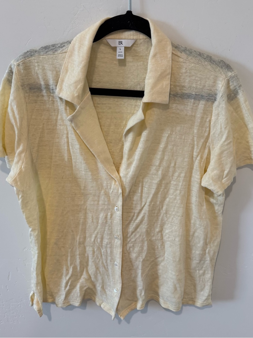 Banana Republic Linen Yellow Button-Up Short Sleeve Top Womens Large Coastal